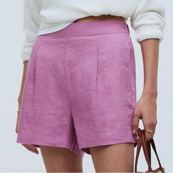 NWT Madewell Clean Linen Pull-On Shorts Women’s Small Shaded Pink Lightweight - Picture 2 of 11